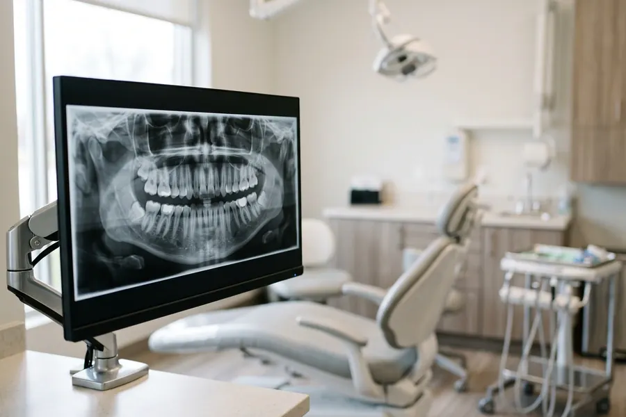 A digital dental x-ray displayed on a monitor.